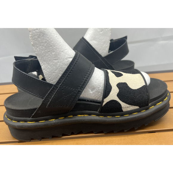 Doc Martens Voss Hair On Sandals - Black + Medium Cow Print - Size 8W US - Picture 6 of 8